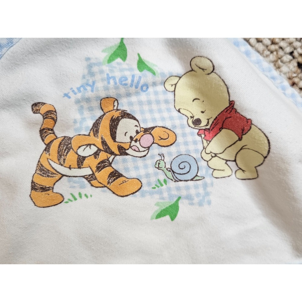 Disney Winnie the Pooh Tigger Hooded Baby Towel White Blue Gingham Trim Vintage